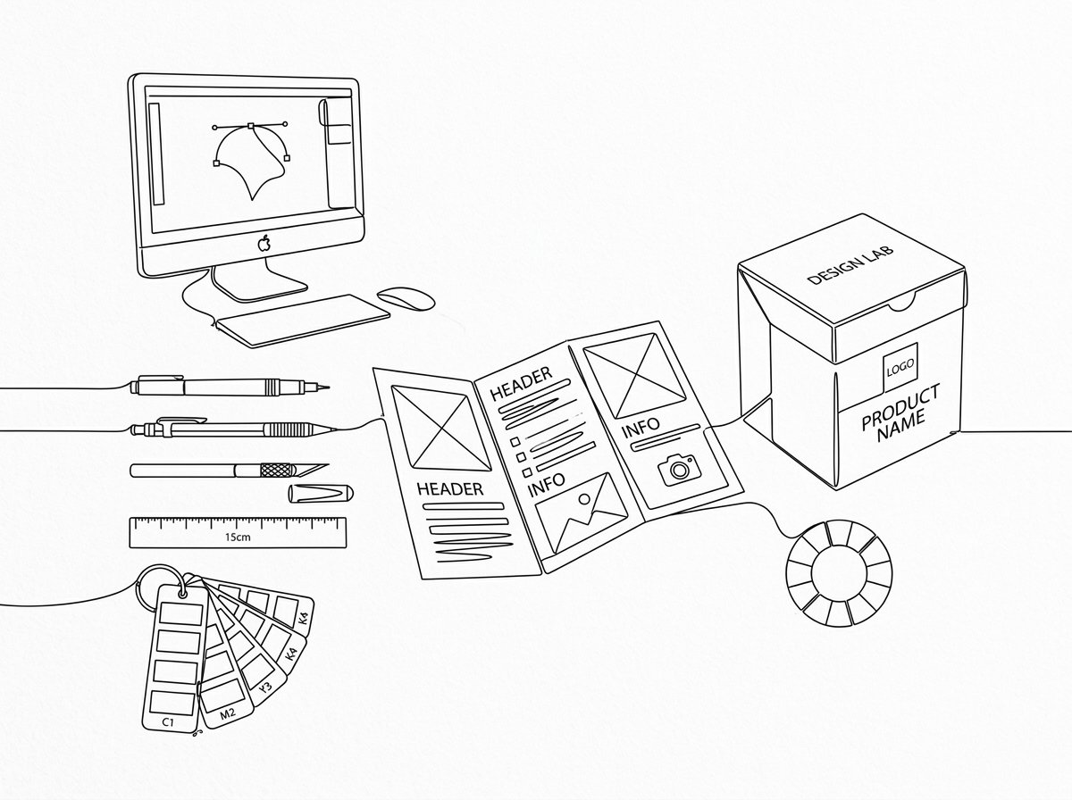 Graphic Design and Print line art illustration